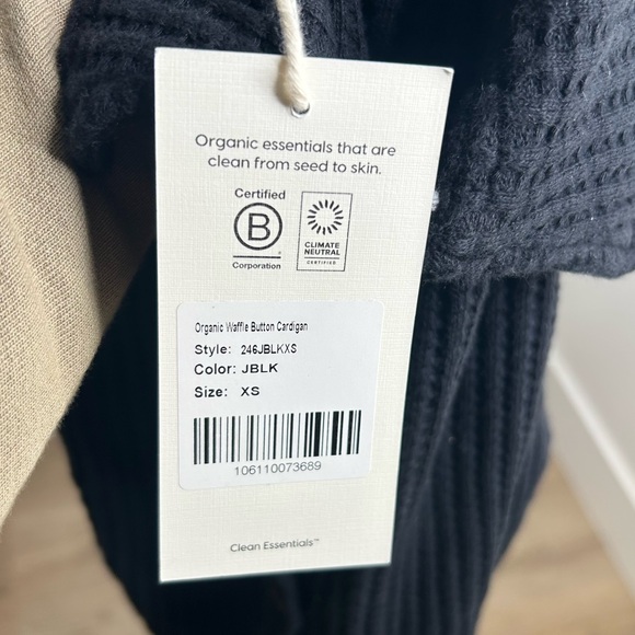 NWT MATE The Label 100% Organic Cotton Waffle Button Down Cardigan Black XS - Picture 11 of 14
